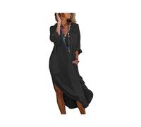 Vestido Camisero Informal Holgado de Lino y algodón para Mujer, Ropa de Calle a la Moda, Vestido Largo con Botones Abiertos, Vestidos Blancos y Negros para Vacaciones en la Playa