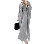 Vestido camisero largo informal de manga larga con botones y rayas para mujer, color negro, talla L