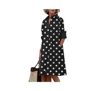 Vestido Camisero Liso para Mujer, Moda de Verano, Informal, con Cuello Vuelto y Bolsillo, Vestidos por Debajo de la Rodilla de Manga Larga, Vestidos Sexis de Lunares para Mujer