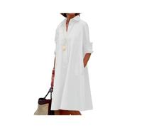 Vestido Camisero Liso para Mujer, Moda de Verano, Informal, con Cuello Vuelto y Bolsillo, Vestidos por Debajo de la Rodilla de Manga Larga, Vestidos Sexis de Lunares para Mujer