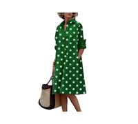 Vestido Camisero Liso para Mujer, Moda de Verano, Informal, con Cuello Vuelto y Bolsillo, Vestidos por Debajo de la Rodilla de Manga Larga, Vestidos Sexis de Lunares para Mujer