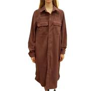 Vestido camisero midi de pana con botones para mujer, casual, cuello de solapa, manga larga, cuello en V con bolsillos, Marrón rojizo, L