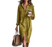 Vestido camisero midi de pana con botones para mujer, vestido largo casual para uso diario, vestido tipo túnica de manga larga suelto, con bolsillo, amarillo, XL