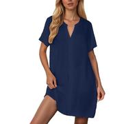 Vestido Camisero Mujer Casual Cuello En V Manga Corta De Lino para Playa Vestido De Verano Suelto Y Fresco Sin Etiqueta Composición Muy Cómodo Y Ligero