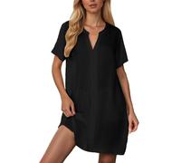 Vestido Camisero Mujer Casual Cuello En V Manga Corta De Lino para Playa Vestido De Verano Suelto Y Fresco Sin Etiqueta Composición Muy Cómodo Y Ligero