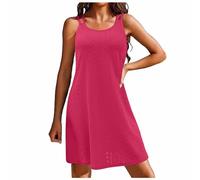 Vestido Camisero Mujer Verano-Traje De BañO para Mujer Cubrir Correa De Espagueti Ojal Bordado Cuello Redondo Sin Mangas Vestido De Verano Casual Bikini Encubrimiento