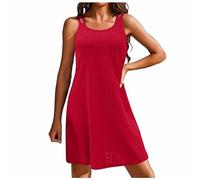 Vestido Camisero Mujer Verano-Traje De BañO para Mujer Cubrir Correa De Espagueti Ojal Bordado Cuello Redondo Sin Mangas Vestido De Verano Casual Bikini Encubrimiento