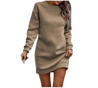 Vestido Camisero Mujer Verano-Vestido Tipo SuéTer De Manga Larga con Cuello Redondo Y Color Liso De Terciopelo para Mujer, Informal, para OtoñO E Invierno