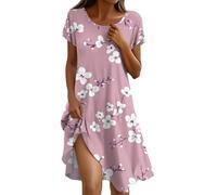 Vestido Camisero Mujer, Vestidos De Mujer Verano Vestidos Largos Vestido Casual De Manga Corta con Cuello Redondo Y Estampado Floral para Camisero Midi Vintage Túnica Ligero Playa Holgado Camiseta A