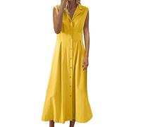 Vestido camisero para mujer - algodón y lino, vestido de botones funky maxi vestidos para mujer, vestido vintage de líneas A, sin mangas, vestido de verano para mujer, vestido de verano midi con