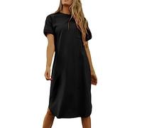 Vestido camisero para mujer, de algodón, viscosa, para verano, ligero, túnica, holgado, largo hasta la rodilla, manga corta, vestido de playa, sin bolsillos, vestido de blusa, a, XXL