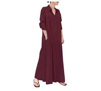 Vestido camisero para mujer, elegante vestido de patinadora para mujer, tallas grandes, vestido camisero, manga larga, vestido de verano, holgado, vestido de manga larga, vestido vintage largo, rojo,