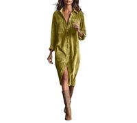 - Vestido camisero para mujer, informal, acampanado, plisado, largo midi, amarillo, XL