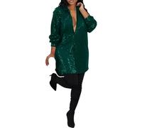 Vestido camisero para mujer, tallas grandes, vestidos de lentejuelas para mujer, cuello de camisa, cuello en V, vestido de blusa, manga larga, holgado, vestido camisero con botones, vestido camisero