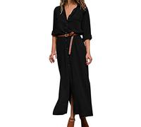 Vestido camisero para mujer, vestido largo con botones y bolsillos para cinturón, manga larga, casual, elegante, verano, playa, vacaciones, uso diario, Negro, S