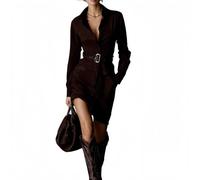 Vestido camisero retro para mujer, vestido casual con cuello abotonado, cinturón de botones, estilo básico clásico y elegante, rojo oscuro, XXL