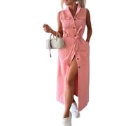 Vestido Camisero Vaquero De Verano para Mujer Informal con Cinturón Sin Mangas Abotonado Largo con Bolsillos Largo hasta Abajo Corte A Ideal para Negocios Vacaciones Y Uso Diario Color Rosa Talla M