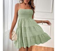 Vestido camisola de tirantes delgados de verano para mujer, color sólido, cuello de una línea, vestido de playa para citas, casual, fiesta, club nocturno, color rosa, talla L (XXL verde claro)