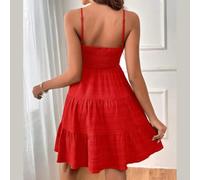 Vestido camisola de tirantes delgados de verano para mujer, color sólido, cuello de una línea, vestido de playa para citas, casual, fiesta, club nocturno, color rosa, talla L (XXL rojo)