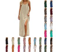 Vestido camisola de verano para mujer, con espalda descubierta, con espalda descubierta, sexy, vestido largo de verano, vestido largo para playa, con tirantes delgados, A2-beige., S
