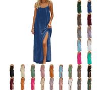 Vestido camisola de verano para mujer, con espalda descubierta, con espalda descubierta, sexy, vestido largo de verano, vestido largo para playa, con tirantes delgados, A2-azul., L