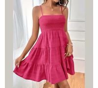 Vestido camisola de verano para mujer, con tirantes delgados, color sólido, cuello de una línea, para fiesta en la playa, casual, uso diario, talla M a 2XL, azul y verde (M rojo)
