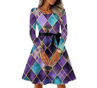 Vestido Carnaval Mujer Vestidos De Fiesta Mujer Vintage Disfraz Carnaval Estampado Cuello Redondo de Noche Festivo Ropa Sexy Felpa Chic Primavera Otoño Disfraces Azul 3XL