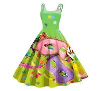 Vestido Casual Carnaval Máscara Impreso Sin Mangas Longitud Rodilla Retro Línea Acampanada Swing Vestido Formal Promo Largo Elegante Lentejuelas Mujer Fiesta Retro M33, Le Noir, XL