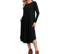 Vestido Casual Color Tostado Otoño e Invierno Ropa de Mujer Color Sólido Tejido Costura Lateral Recto Bolsillo Dobladillo Curvado Vestido Suelto Talla Grande Vestidos de Verano, Negro, XXL