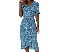 Vestido casual con botones para mujer, vestido de verano 2025, para playa, playa, manga corta, vacaciones, primavera, camiseta para profesores, club, boda, vestidos de verano de moda, azul, M