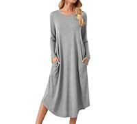 Vestido casual de color tostado para otoño e invierno, ropa de mujer, color sólido, tejido, costura lateral recta, bolsillo, dobladillo curvado, vestido suelto de talla grande, vestidos de verano, Gy1