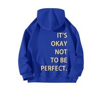 Vestido casual de invierno para mujer con texto en inglés "Back 'S OKAY NOT TO BE PERFECT". Sudadera larga con capucha estampada para mujer, azul, 3XL