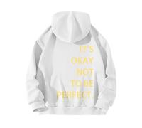 Vestido casual de invierno para mujer con texto en inglés "Back 'S OKAY NOT TO BE PERFECT". Sudadera larga con capucha estampada para mujer, blanco, 3XL