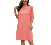 Vestido casual de manga larga con cuello redondo y detalle plisado para uso diario para primavera, otoño e invierno, color liso, 2026, naranja, XXL