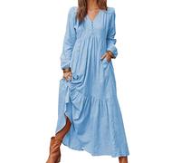 Vestido Casual De Manga Larga De AlgodóN Y Lino Abotonado para Mujer De Color SóLido De Primavera Y OtoñO con Vestido Amplio con Columpio