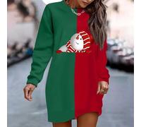 Vestido casual de manga larga de poliéster con patrón impreso, elasticidad moderada y longitud regular, diseñado para primavera, verano, otoño e invierno (verde L)