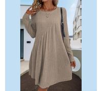 Vestido casual de manga larga para mujer, cuello redondo, irregular, cepillado, acanalado, para otoño, invierno, uso diario, calle, talla M (M caqui)