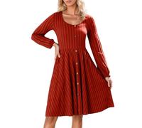 Vestido Casual de Punto para Mujer Vestido Tipo Suéter de Invierno Elegante Vestidos de Otoño Manga Larga Línea A hasta la Rodilla de Otoño con Bolsillos