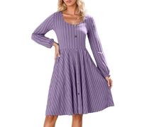 Vestido Casual de Punto para Mujer Vestido Tipo Suéter de Invierno Elegante Vestidos de Otoño Manga Larga Línea A hasta la Rodilla de Otoño con Bolsillos