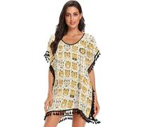 Vestido casual de verano con borlas para mujer, diseño de tigres sin costuras, patrón dorado, para cubrir el traje de baño, Ilustración de patrón dorado de tigre sin costuras, L