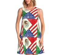 Vestido casual de verano con estampado de bandera mexicana americana, vestido de chaleco, falda de vacaciones en la playa, vestido redondo sin mangas de moda, Negro, 3XL
