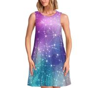 Vestido casual de verano para mujer con estampado mágico espacial, vestido de chaleco, falda de vacaciones en la playa, vestido redondo sin mangas, Negro, S