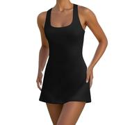 Vestido casual de verano para mujer, para deportes y yoga, ligero, sin espalda, con pantalones cortos integrados, bolsillo, ideal para uso diario, trabajo, cita nocturna, Negro, S
