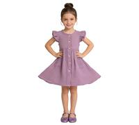 Vestido casual de verano para niñas sin mangas una línea de botones con volantes dobladillo rayas vestidos 8 12 años