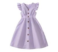 Vestido casual de verano para niñas sin mangas una línea de botones con volantes dobladillo rayas vestidos 8 12 años, morado, 9-10 años