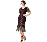 Vestido Casual Femenino con Lentejuelas y Flecos Estilo Flapper años Veinte Elegante para Eventos nocturnos y cóctel fulgurante Deslumbrante borlas en Celebraciones Festivas (Red, XL)