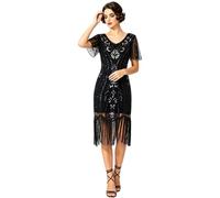 Vestido Casual Femenino con Lentejuelas y Flecos Estilo Flapper años Veinte Elegante para Eventos nocturnos y cóctel fulgurante Deslumbrante borlas en Celebraciones Festivas (Black, XXXL)