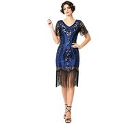 Vestido Casual Femenino con Lentejuelas y Flecos Estilo Flapper años Veinte Elegante para Eventos nocturnos y cóctel fulgurante Deslumbrante borlas en Celebraciones Festivas (Blue, XL)