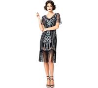 Vestido Casual Femenino con Lentejuelas y Flecos Estilo Flapper años Veinte Elegante para Eventos nocturnos y cóctel fulgurante Deslumbrante borlas en Celebraciones Festivas (Silver, XXXL)