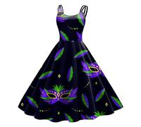 Vestido Casual Impreso Carnaval Mujer Sin Mangas Longitud Rodilla Retro Línea Acampanada Swing Vestido Formal Fiesta Fiesta Elegante Lentejuelas Mujer Fiesta Medieval M5, Le Noir, M